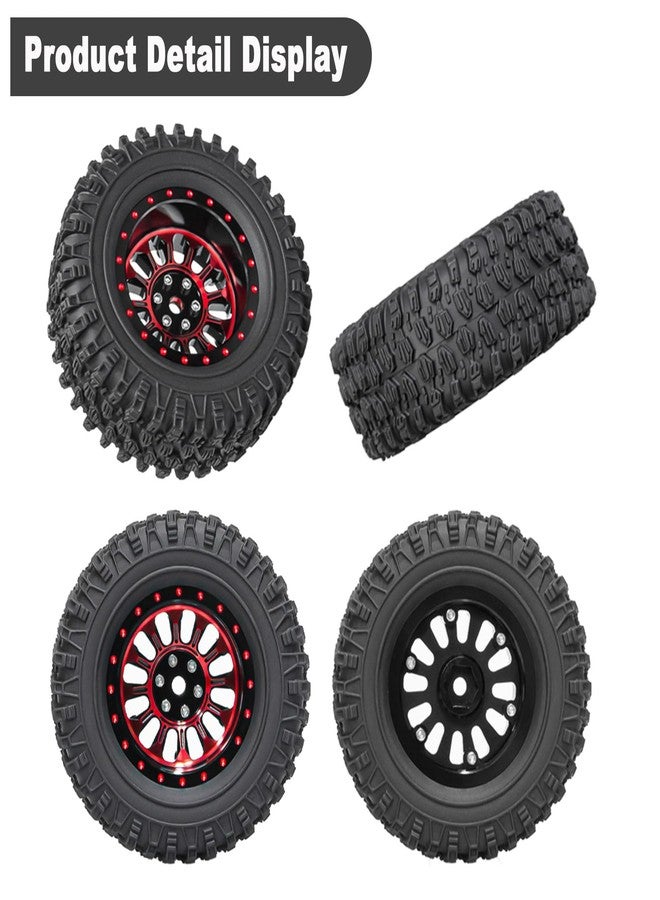 XSYGO 4PCS 1.3" Beadlock Wheel Tires Set 1.3inch Aluminum Wheels and Tires for 1/18 TRX4M 1/24 SCX24 FCX24 RC Crawler Car (Tires A + red Wheel hub) - Image 5